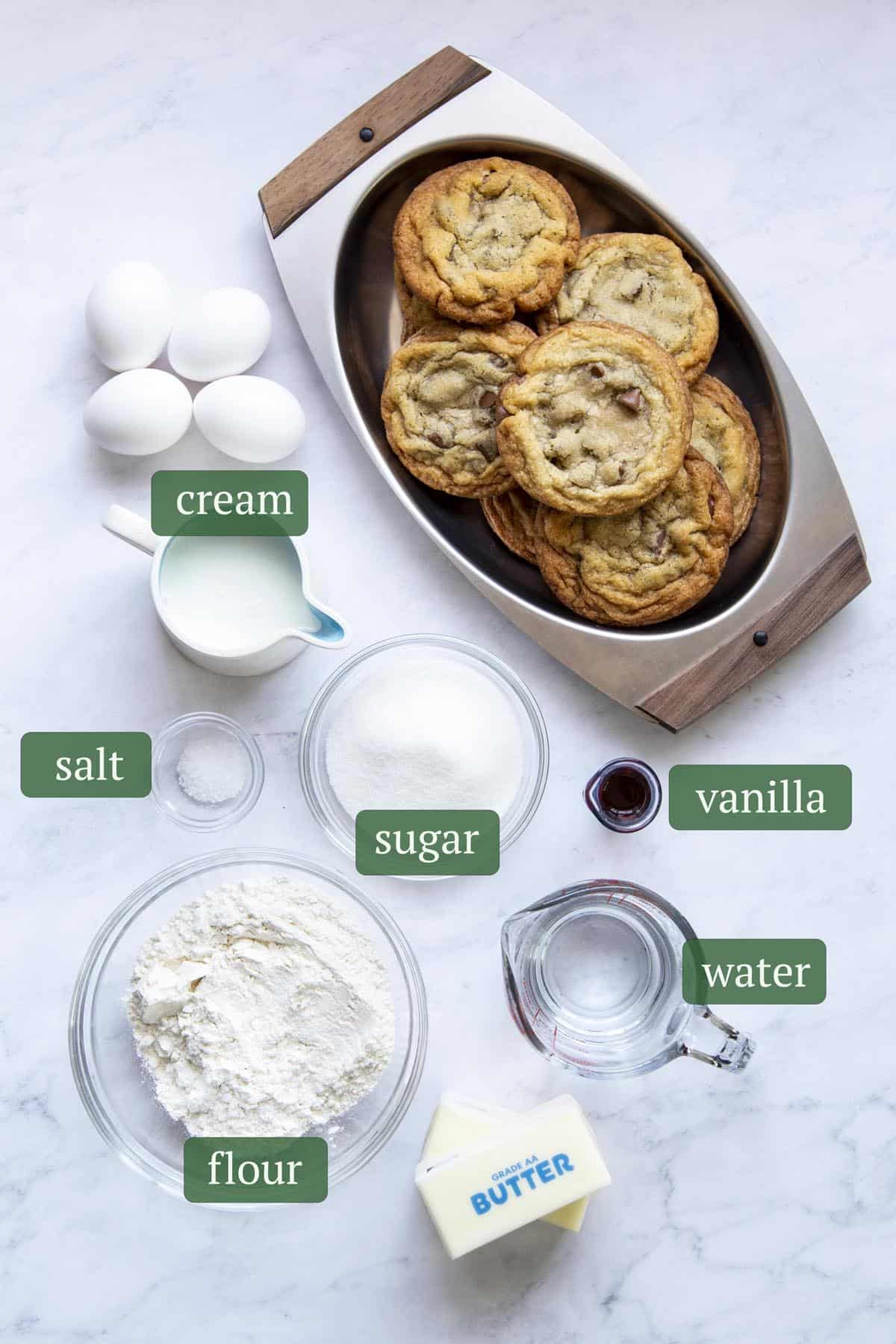 Ingredients for chocolate chip cookie pie.