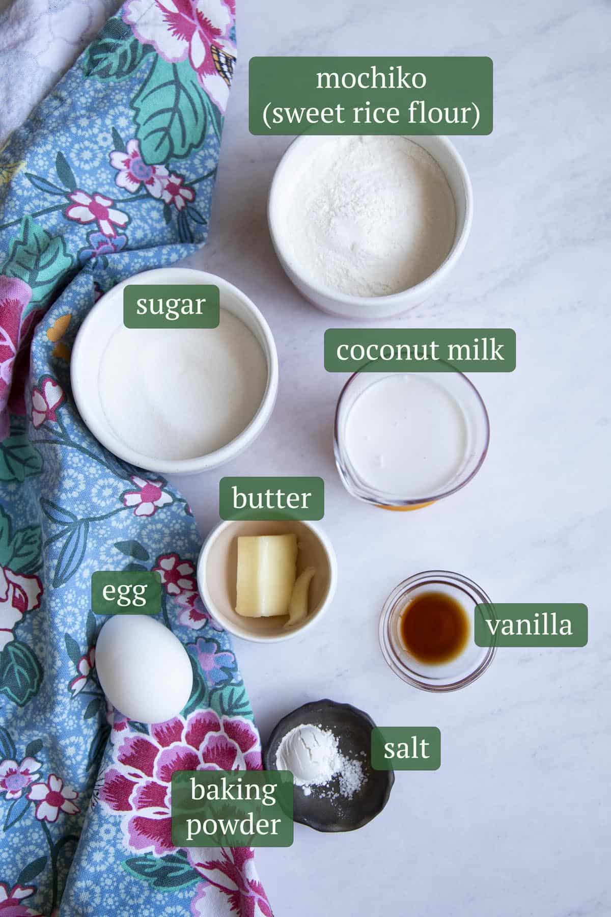Ingredients for mochi cakes.