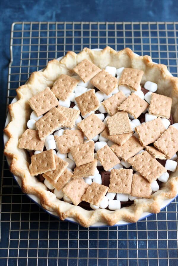 S’mores filling inside a pie crust.