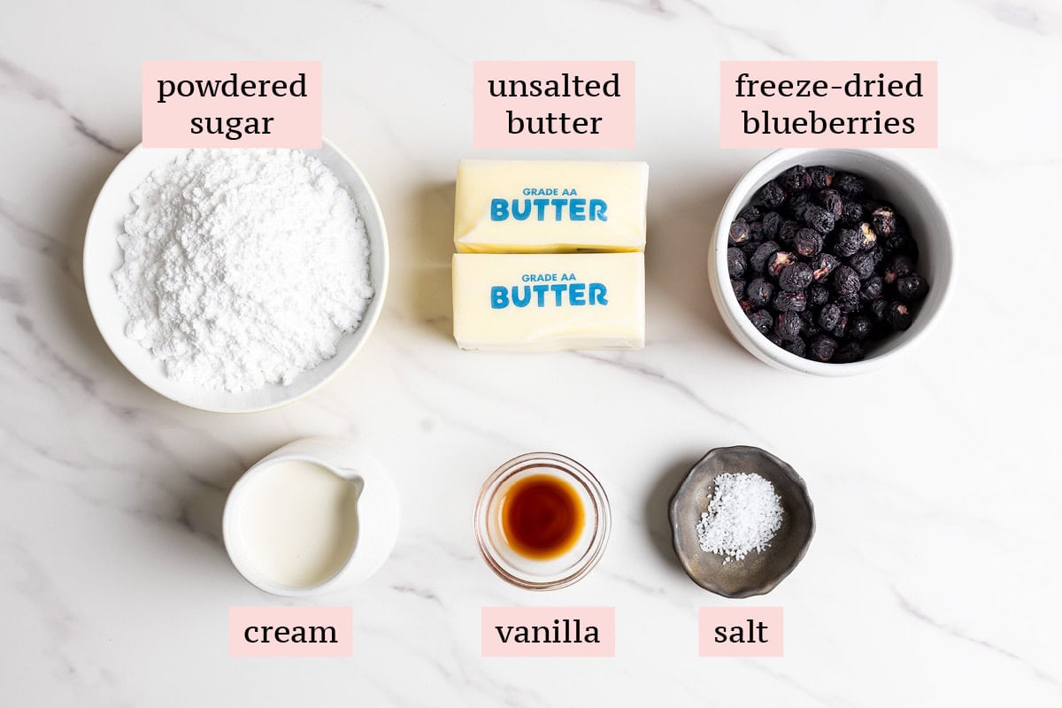 Ingredients for blueberry frosting recipe.