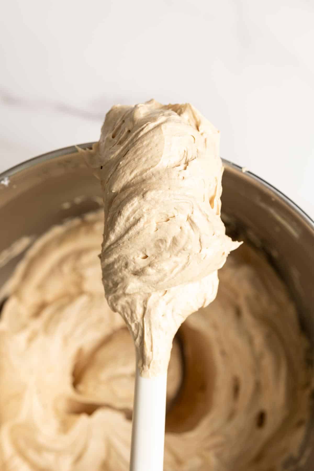 Cookie butter frosting on a spatula.