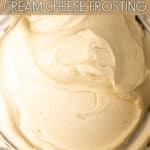 Brown butter cream cheese frosting inside a metal bowl.
