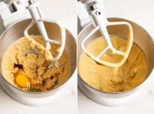 Egg and vanilla are added and beaten until creamy.