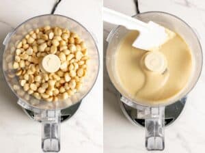 Process roasted macadamia nuts into butter.