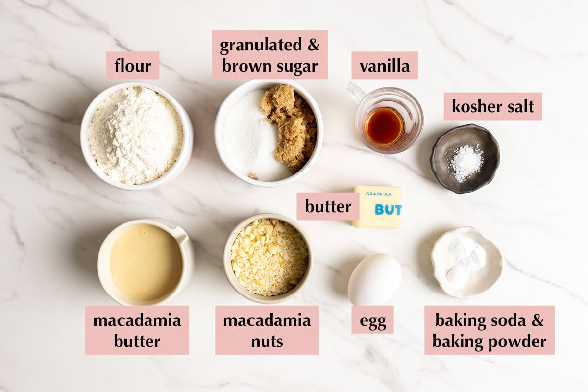Ingredients for macadamia nut cookies recipe.