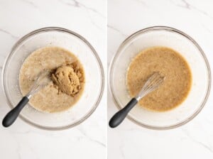 Whisk brown sugar into the wet ingredients.