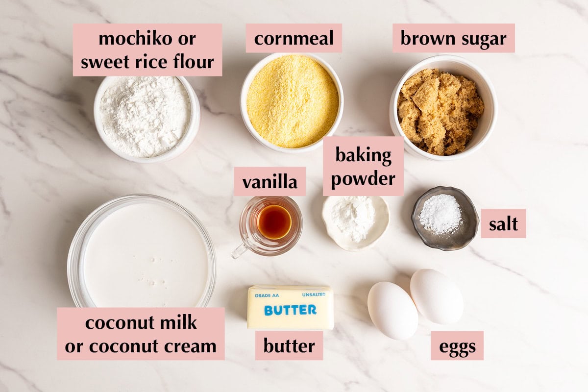 Ingredients for mochi cornbread.
