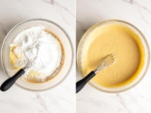 Mix in dry ingredients to make mochi cornbread batter.