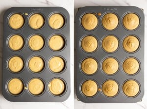 Mochi cornbread is baked in a muffin pan.