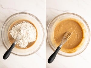 Mix in dry ingredients to form apple cupcake batter.