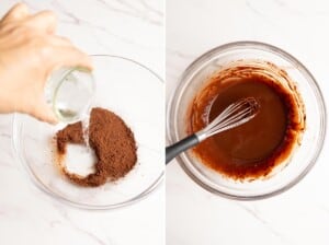 Bloom the cocoa powder with hot water.
