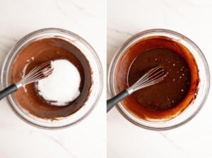 Add sugar to the wet ingredients.