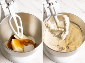 Creaming butter with sugar and honey.