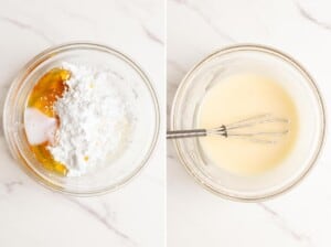 Whisk together honey, milk, powdered sugar and salt to make honey glaze.