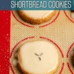 Close up of just glazed honey lavender shortbread cookies.