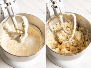 Incorporate macadamia and flour mixture to creamed butter.