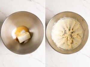 Cream butter, condensed milk, sugar, vanilla and salt until creamy.