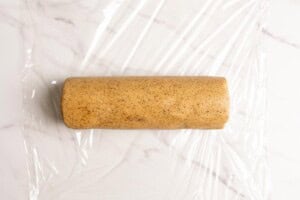 A log of Vietnamese coffee shortbread dough.