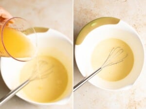 Add lemon juice to make lemon bar filling.