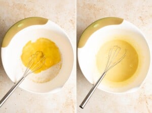 Whisk the eggs into the dry ingredient mixture.