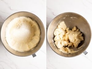 Mixing dry ingredients to make pineapple shortbread dough.
