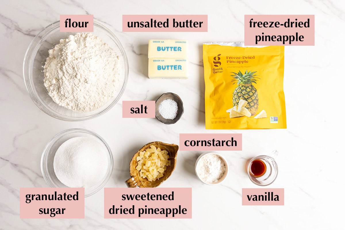 Pineapple shortbread ingredients.