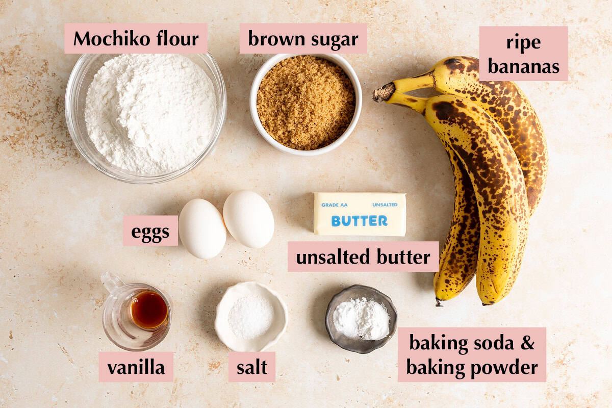Ingredients for mochi banana bread.
