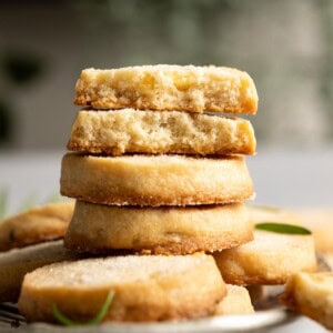 A stack of rosemary shortbread cookies.