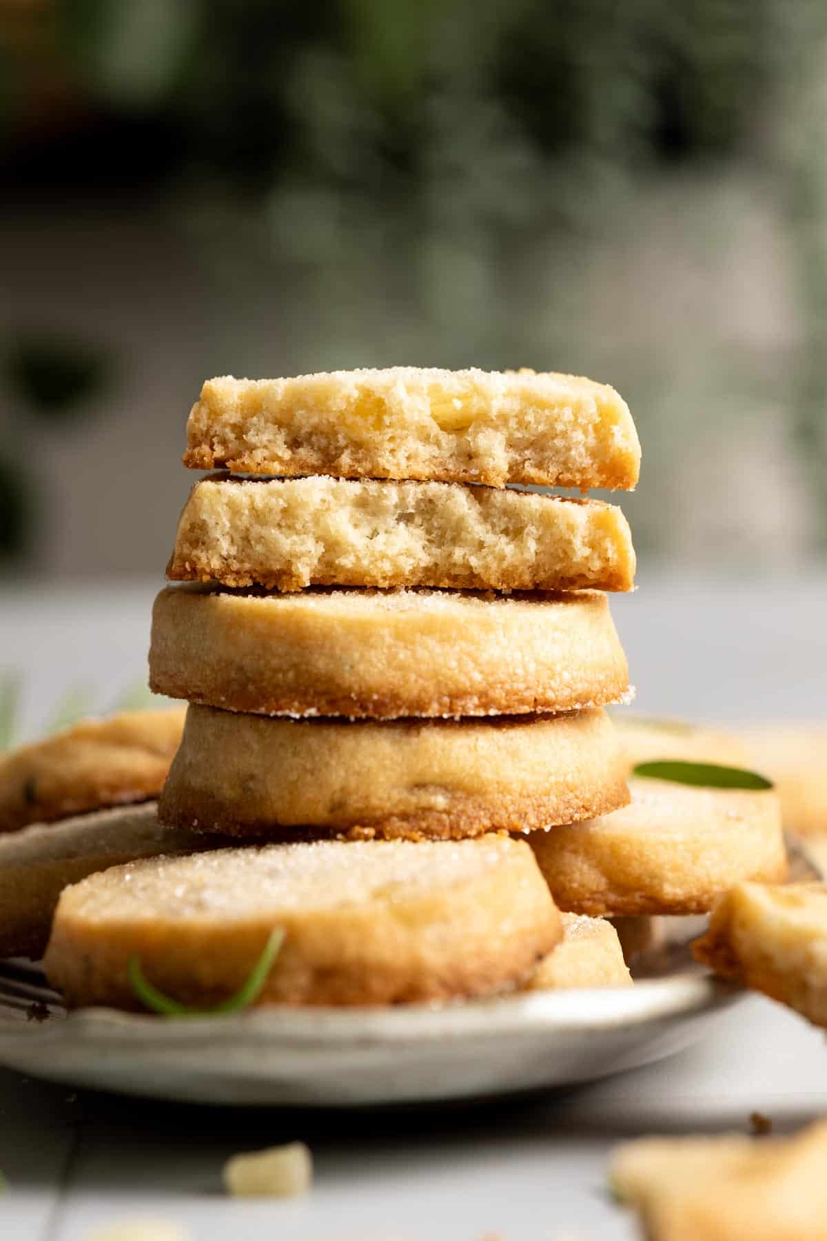 A stack of rosemary shortbread cookies.