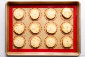 Baked rosemary shortbread cookies on a baking sheet.