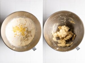 Add dry ingredients to form rosemary shortbread cookie dough.