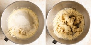 Dry ingredients are added and the shortbread dough is formed.