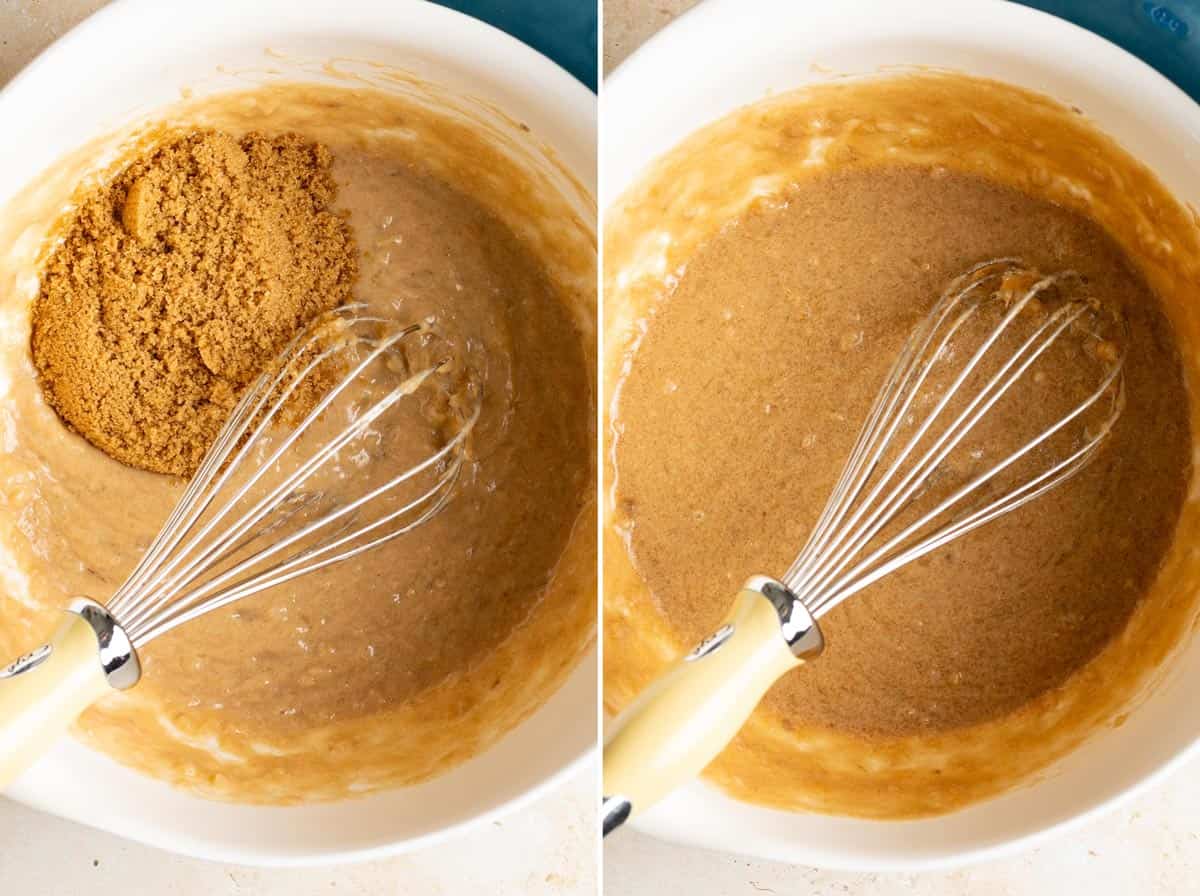 Add brown sugar to the wet ingredients.