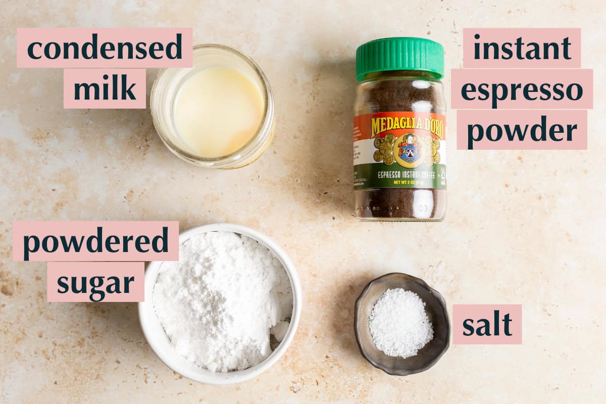 Ingredients for Vietnamese coffee glaze recipe.